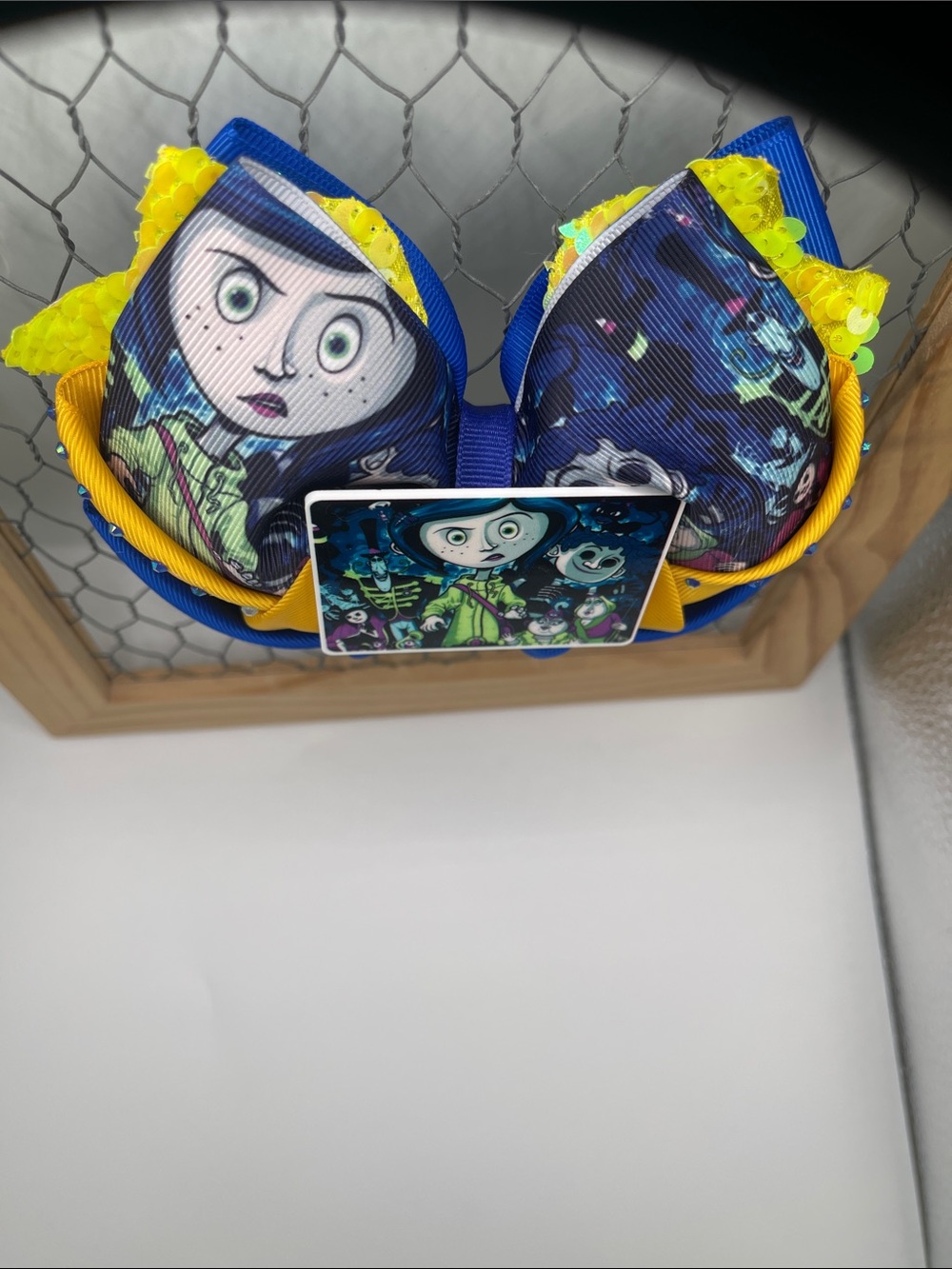 Handmade Blue & Yellow Gothic Fantasy Hair Bow - Picture 11 of 14